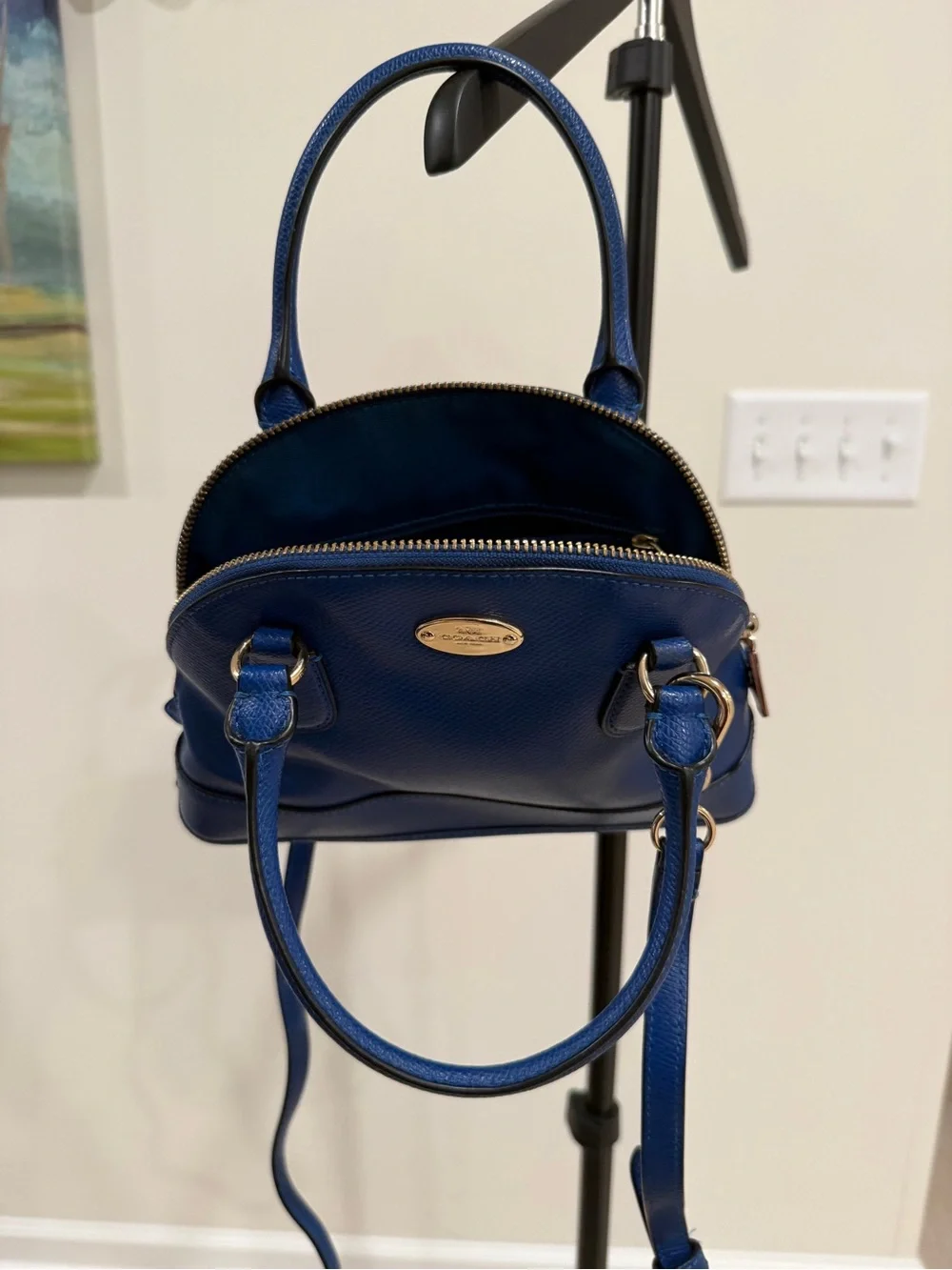 Coach Blue Crossgrain Leather Mini Dome Satchel Crossbody Bag with Gold Hardware